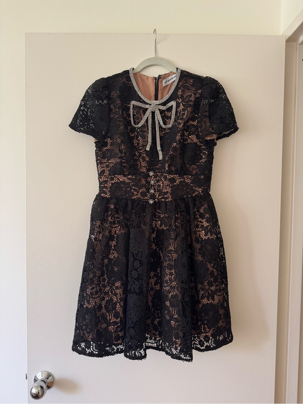 Self Portrait Black Lace Bow Crystal Cocktail Dress